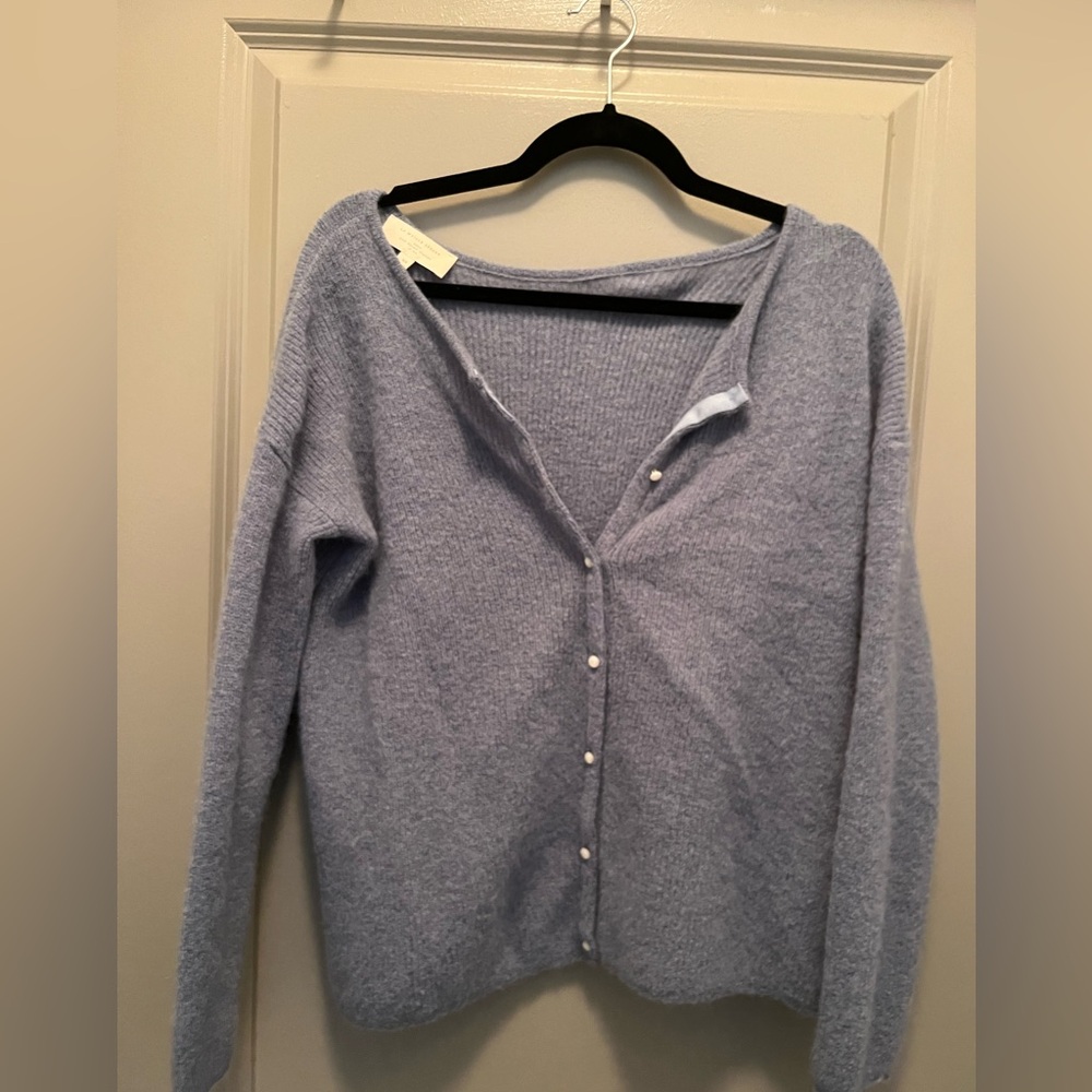 Sezane Light Blue Cardigan Sweater: FLAWED